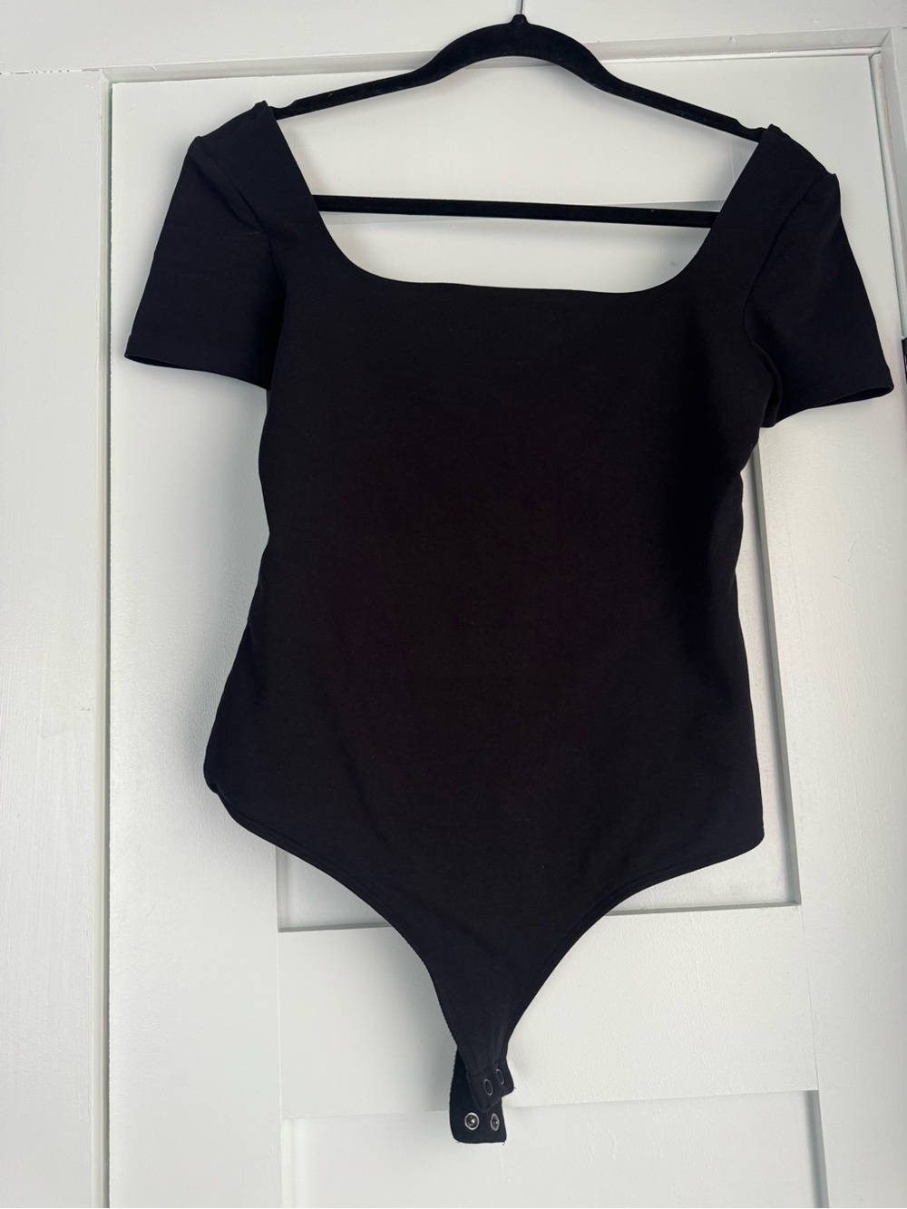 Express Black Short-Sleeve Square Neck Bodysuit